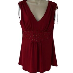 Grace Elements size large red sleeveless top double V  ties at shoulder NWOT
